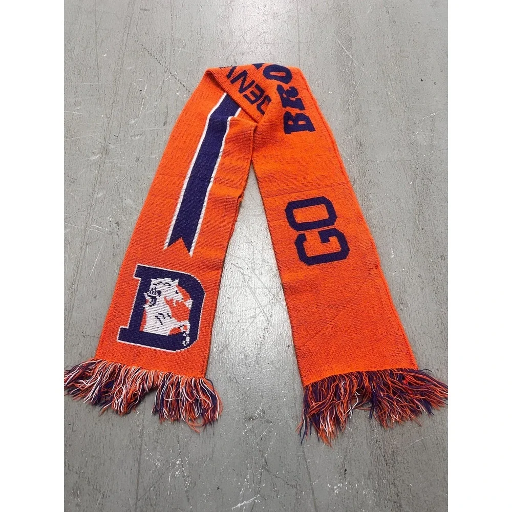 Denver Broncos Scarf Orange Blue Knitted Fringe Trim NFL Go Broncos Vintage